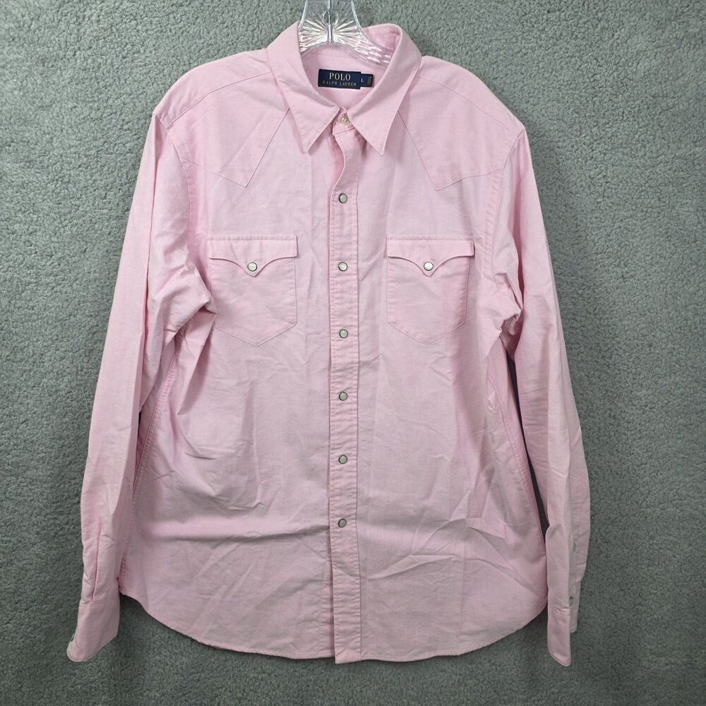 Polo Ralph Lauren Men's Pink Pearl Snap Western Cowboy Shirt Size L